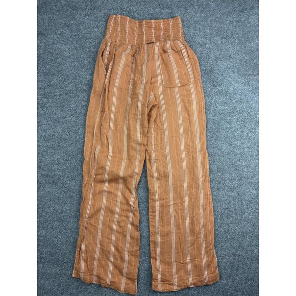 Billabong Pants Womens M Rust Orange Striped Smocked High Waist Wide Leg Boho - Picture 9 of 10